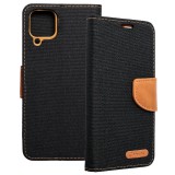 OEM Samsung Galaxy A22 4G könyvtok, fliptok, telefon tok, mágneszáras, bankkártya tartós, fekete, Canvas