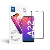 OEM Samsung Galaxy A22 5G üvegfólia, tempered glass, előlapi, 5D, edzett, hajlított, fekete kerettel, BlueStar