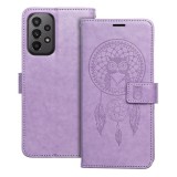 OEM Samsung Galaxy A23 5G könyvtok, fliptok, telefon tok, mágneszáras, bankkártyatartós, álomfogó mintás, lila, Forcell Mezzo