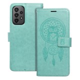 OEM Samsung Galaxy A23 5G könyvtok, fliptok, telefon tok, mágneszáras, bankkártyatartós, álomfogó mintás, zöld, Forcell Mezzo