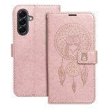 OEM Samsung Galaxy A26 5G könyvtok, fliptok, telefon tok, mágneszáras, bankkártyatartós, álomfogó mintás, rose gold, Forcell Mezzo