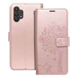 OEM Samsung Galaxy A32 4G könyvtok, fliptok, telefon tok, oldalra nyíló tok, mágneszáras, bankkártyatartós, fa mintás, rose gold, Forcell Mezzo