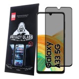 OEM Samsung Galaxy A33 5G üvegfólia, tempered glass, előlapi, edzett, hajlított, fekete kerettel, betekintés védelemmel, Privacy