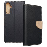 OEM Samsung Galaxy A34 5G könyvtok, fliptok, telefon tok, bankkártyatartós, mágneszáras, fekete-arany, Fancy