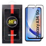 OEM Samsung Galaxy A34 5G üvegfólia, tempered glass, előlapi, edzett, hajlított, fekete kerettel, Veason 6D Pro