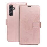 OEM Samsung Galaxy A35 5G könyvtok, fliptok, telefon tok, oldalra nyíló tok, mágneszáras, bankkártyatartós, fa mintás, rose gold, Forcell Mezzo