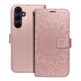 OEM Samsung Galaxy A35 5G könyvtok, fliptok, telefon tok, oldalra nyíló tok, mágneszáras, bankkártyatartós, mandala mintás, rose gold, Forcell Mezzo