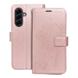 OEM Samsung Galaxy A37 5G könyvtok, fliptok, telefon tok, oldalra nyíló tok, mágneszáras, bankkártyatartós, fa mintás, rose gold, Forcell Mezzo