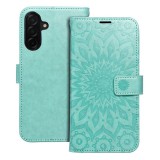 OEM Samsung Galaxy A37 5G könyvtok, fliptok, telefon tok, oldalra nyíló tok, mágneszáras, bankkártyatartós, mandala mintás, zöld, Forcell Mezzo