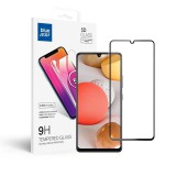 OEM Samsung Galaxy A42 5G üvegfólia, tempered glass, előlapi, 5D, edzett, hajlított, fekete kerettel, BlueStar