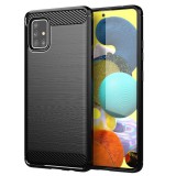 OEM Samsung Galaxy A51 szilikon tok, hátlaptok, telefon tok, karbon mintás, fekete, Simple Carbon