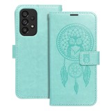 OEM Samsung Galaxy A53 5G könyvtok, fliptok, telefon tok, mágneszáras, bankkártyatartós, álomfogó mintás, zöld, Forcell Mezzo