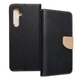 OEM Samsung Galaxy A55 5G könyvtok, fliptok, telefon tok, bankkártyatartós, mágneszáras, fekete-arany, Fancy