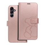 OEM Samsung Galaxy A55 5G könyvtok, fliptok, telefon tok, oldalra nyíló tok, mágneszáras, bankkártyatartós, maci mintás, rose gold, Forcell Mezzo