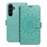 OEM Samsung Galaxy A55 5G könyvtok, fliptok, telefon tok, oldalra nyíló tok, mágneszáras, bankkártyatartós, mandala mintás, zöld, Forcell Mezzo