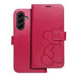 OEM Samsung Galaxy A56 5G könyvtok, fliptok, telefon tok, oldalra nyíló tok, mágneszáras, bankkártyatartós, maci mintás, magenta, Forcell Mezzo