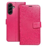 OEM Samsung Galaxy A56 5G könyvtok, fliptok, telefon tok, oldalra nyíló tok, mágneszáras, bankkártyatartós, mandala mintás, magenta, Forcell Mezzo