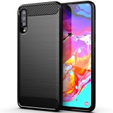 OEM Samsung Galaxy A70 szilikon tok, hátlaptok, telefon tok, karbon mintás, fekete, Simple Carbon