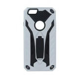 OEM Samsung Galaxy J6 Plus hátlap tok, telefon tok, kitámasztható, ütésálló, ezüst, Defender Stand