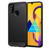 OEM Samsung Galaxy M21 szilikon tok, hátlaptok, telefon tok, karbon mintás, fekete, Simple Carbon