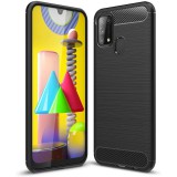OEM Samsung Galaxy M31 szilikon tok, hátlaptok, telefon tok, karbon mintás, fekete, Carbon case