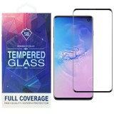 OEM Samsung Galaxy S10 Plus üvegfólia, tempered glass, előlapi, 5D, edzett, hajlított, újjlenyomat olvasónál kivágott, fekete kerettel,