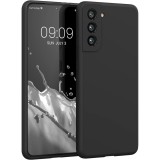 OEM Samsung Galaxy S21 5G szilikon tok, hátlaptok, telefon tok, velúr belsővel, matt, fekete, Silicon