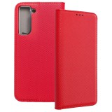 OEM Samsung Galaxy S21 FE 5G könyvtok, fliptok, telefon tok, bankkártyatartós, mágneszáras, piros, Smart Case book