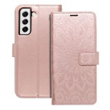 OEM Samsung Galaxy S21 FE 5G könyvtok, fliptok, telefon tok, oldalra nyíló tok, mágneszáras, bankkártyatartós, mandala mintás, rose gold, Forcell Mezzo