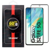OEM Samsung Galaxy S21 FE 5G üvegfólia, tempered glass, előlapi, edzett, hajlított, fekete kerettel, Veason 6D Pro