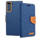 OEM Samsung Galaxy S21 Plus 5G (S21+ 5G) könyvtok, fliptok, telefon tok, mágneszáras, bankkártya tartós, kék, Canvas