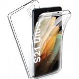 OEM Samsung Galaxy S21 Ultra 5G telefon tok, szilikon előlap+műanyag hátlap, elő+hátlapi, 360 fokos védelem, átlátszó
