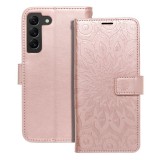 OEM Samsung Galaxy S22 5G könyvtok, fliptok, telefon tok, mágneszáras, bankkártyatartós, mandala mintás, rose gold, Forcell Mezzo