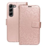 OEM Samsung Galaxy S23 5G könyvtok, fliptok, telefon tok, mágneszáras, bankkártyatartós, mandala mintás, rose gold, Forcell Mezzo