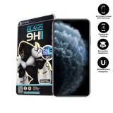 OEM Samsung Galaxy S23 5G üvegfólia, tempered glass, előlapi, 3D, edzett, hajlított, fekete kerettel, prémium, X-One ujjlenyomat-olvasó kompatibilis