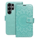 OEM Samsung Galaxy S23 Ultra 5G könyvtok, fliptok, telefon tok, mágneszáras, bankkártyatartós, mandala mintás, zöld, Forcell Mezzo