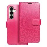 OEM Samsung Galaxy S24 5G könyvtok, fliptok, telefon tok, oldalra nyíló tok, mágneszáras, bankkártyatartós, mandala mintás, magenta, Forcell Mezzo