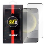 OEM Samsung Galaxy S24 5G üvegfólia, tempered glass, előlapi, edzett, hajlított, fekete kerettel, Veason 6D Pro (újjlenyomat olvasó működik)