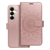 OEM Samsung Galaxy S24 FE 5G könyvtok, fliptok, telefon tok, oldalra nyíló tok, mágneszáras, bankkártyatartós, mandala mintás, rose gold, Forcell Mezzo