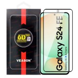 OEM Samsung Galaxy S24 FE 5G üvegfólia, tempered glass, előlapi, edzett, hajlított, fekete kerettel, Veason 6D Pro , ujjlenyomat-olvasó kompatibilis