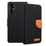 OEM Samsung Galaxy S24 Plus 5G (S24+ 5G) könyvtok, fliptok, telefon tok, mágneszáras, bankkártya tartós, fekete, Canvas