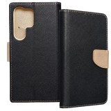 OEM Samsung Galaxy S24 Ultra 5G könyvtok, fliptok, telefon tok, bankkártyatartós, mágneszáras, fekete-arany, Fancy