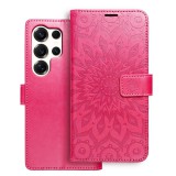 OEM Samsung Galaxy S24 Ultra 5G könyvtok, fliptok, telefon tok, oldalra nyíló tok, mágneszáras, bankkártyatartós, mandala mintás, magenta, Forcell Mezzo