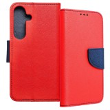 OEM Samsung Galaxy S25 5G könyvtok, fliptok, telefon tok, bankkártyatartós, mágneszáras, piros-sötétkék, Fancy