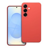 OEM Samsung Galaxy S25 5G szilikon tok, hátlaptok, telefon tok, velúr belsővel, matt, barack színű, Silicone