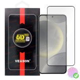 OEM Samsung Galaxy S25 5G üvegfólia, tempered glass, előlapi, edzett, hajlított, fekete kerettel, Veason 6D Pro , ujjlenyomat-olvasó kompatibilis
