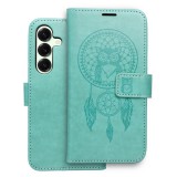 OEM Samsung Galaxy S25 FE 5G könyvtok, fliptok, telefon tok, mágneszáras, bankkártyatartós, álomfogó mintás, zöld, Forcell Mezzo