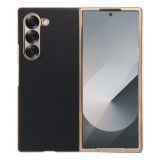 OEM Samsung Galaxy Z Fold6 5G telefon tok, elő+hátlap tok, műanyag, velúr belsővel, fekete, bronz kerettel, VOUGE