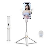 OEM Selfie bot, tripod, távirányítóval, bluetooth-os, vezeték nélküli, levehető LED fénnyel, fehér, Stand XT-06S