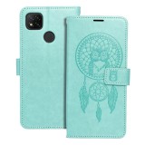 OEM Xiaomi Redmi 9C könyvtok, fliptok, telefon tok, mágneszáras, bankkártyatartós, álomfogó mintás, zöld, Forcell Mezzo
